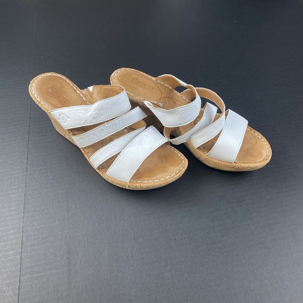 Born Wedge Platform White Leather Cork Sandals D65301 Women's US Size 7 M